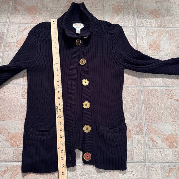 Talbots LADY Jacket Pima Cotton Cardigan Ribbed Knit Button Black SZ Medium - Picture 3 of 9